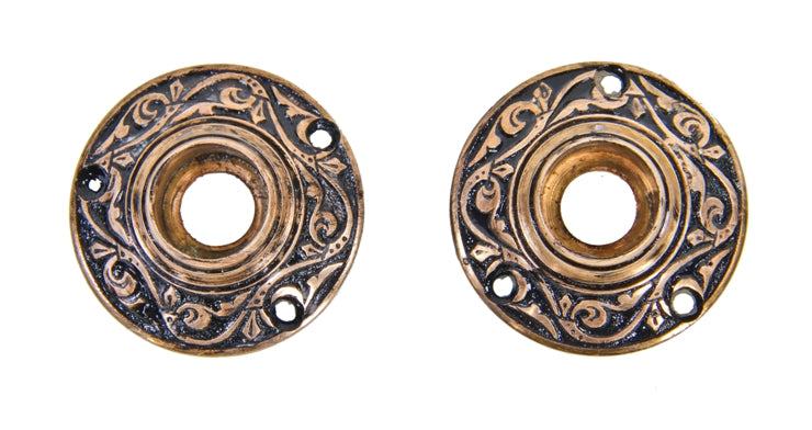 matching pair of original american 19th century real bronze metal interior residential passage door escutcheons