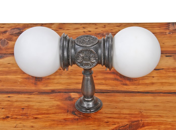 original late 19th century ornamental cast iron interior commercial building lobby elevator signal lamp with large floral rosettes