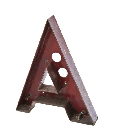 late 1930's original art moderne burgundy porcelain enameled cast iron outdoor theater neon letter sign