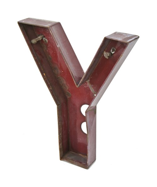 nicely weathered c. 1930's unique american art deco porcelain enameled cast iron theater marquee sign letter