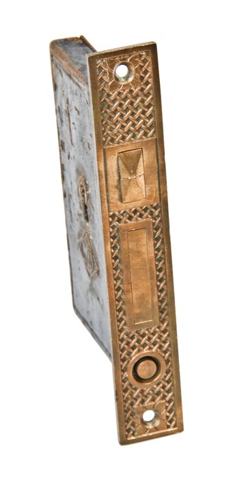 late 1880's american victorian era interior residential patented "chain-link" fence pattern pocket door mortise lock
