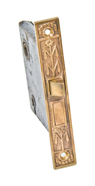 late 19th century american antique interior residential passage door mortise lock with ornamental cast brass faceplate