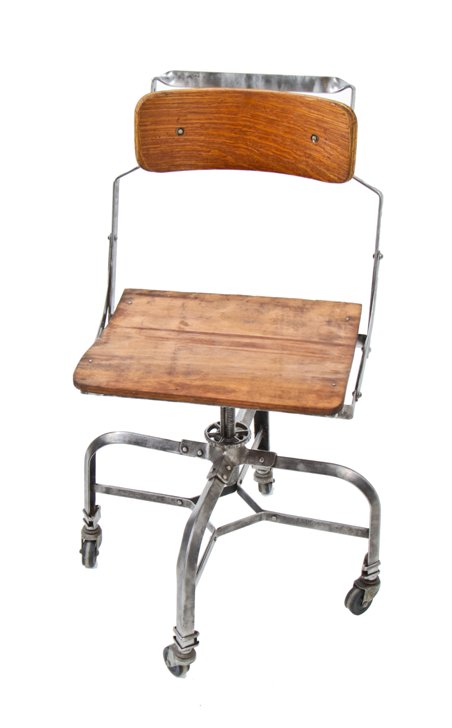 original rare and intact late 1930's american industrial folded and pressed steel "no. 276" adjustable height posture chair