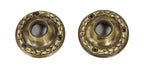 two original and remarkably intact matching early 20th century antique american salvaged chicago ornamental cast brass metal chicago city hall office door rosettes with detailed bayleaf motif