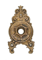 early 1870's hard to find american victorian era heavy cast bronze triangular doorknob escutcheon with traces of gold leaf finish