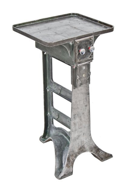 vintage american industrial freestanding cast iron knitting mill "landis welderon" workstation with flared and curvaceous base