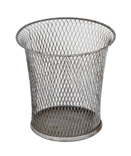 early 20th century american industrial "nemco" factory office "expanded" metal mesh waste can with flared rim