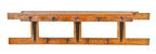 completely intact early 20th century railroad depot wall mount varnished oak wood garment rack with black enameled cast iron hooks