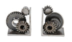 matching set of repurposed american industrial "machine age" solid steel welded joint gear and/or sprocket bookends