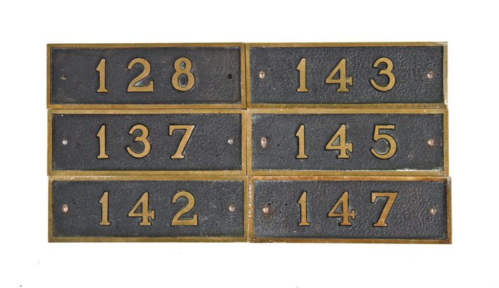 lot of six original single-sided early 20th century patinated cast bronze michael reese hospital room number sign plaques