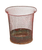 c. 1919 chicago office building "nemco" red enameled metal mesh waste basket with a flared rolled rim top