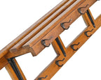 early 20th century american wall-mount interior train depot luggage room solid oak wood garment rack with cast iron double hooks