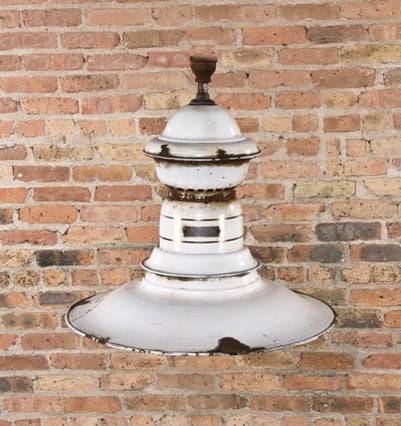 original c. 1915 american industrial white porcelain enameled "block arc" city street gas lamp with intact burner cluster