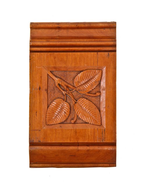 19th century american eastlake style interior varnished cherry wood passage door header block with hand-carved leafage