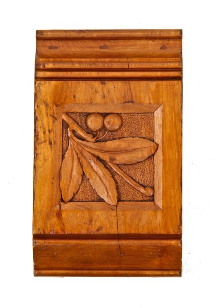 19th century antique american eastlake style interior residential solid cherry wood header block with hand carved berry and leaf