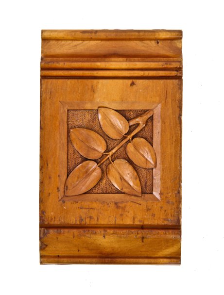 exceptional late 1870's solid cherry wood interior residential header block featuring intricately designed hand carved leafage