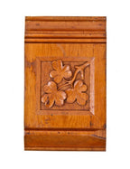 one of a kind c. 1879 interior residential solid cherry wood hand-carved passage door header block with trefoil leafage