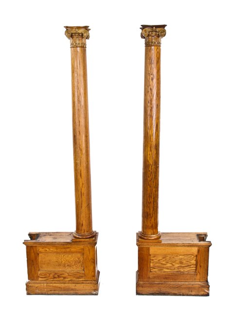 complete set of original late 19th century refinished white oak wood interior residential colonnades with ornamental ionic capitals