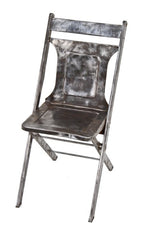 hard to find c. 1920's american industrial heavy gauge folded and pressed brushed steel four-legged portable folding chair