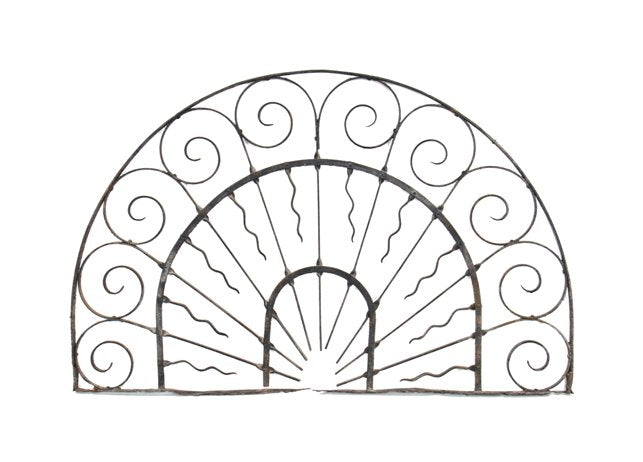 late 19th century american victorian black enameled exterior apartment building arch top grillework with ribbon end scrollwork