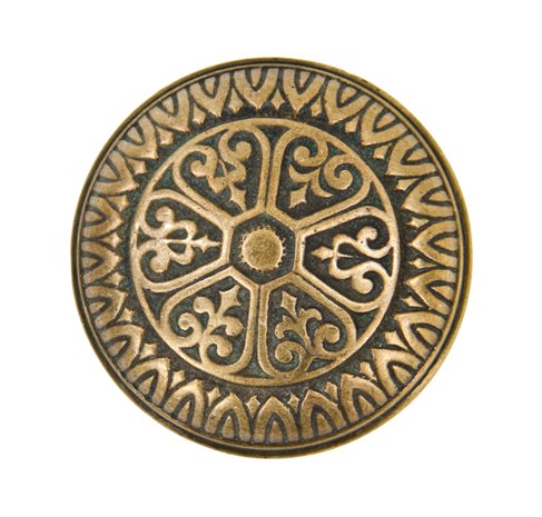 hard to find c. 1870's antique american ornamental cast bronze residential entrance size banded rim doorknob with egg & dart border