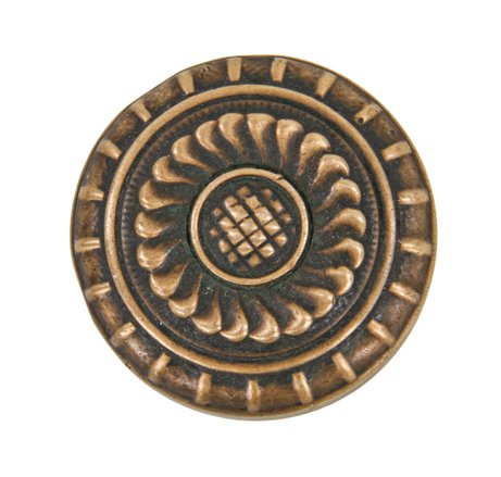 late 19th century antique american ornamental cast brass passage size banded rim doorknob with encircled swirl pattern