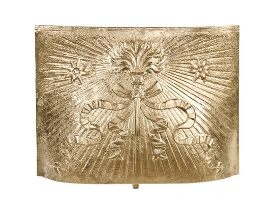 unusually shaped late 19th century american victorian era gold enameled cast iron residential fireplace summer cover