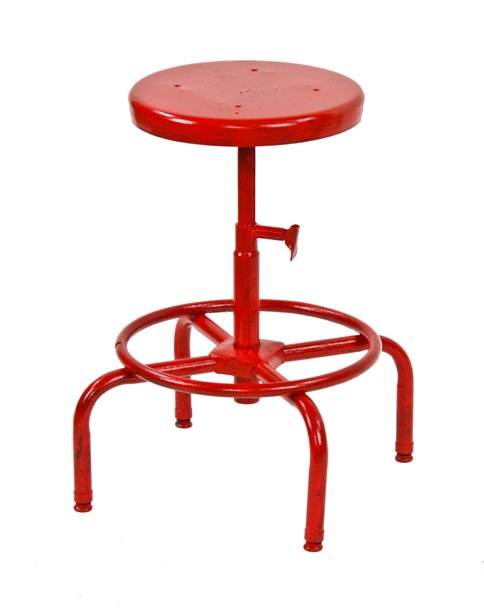 unique vintage american industrial cherry red enameled pressed and folded heavy gauge steel laboratory stool