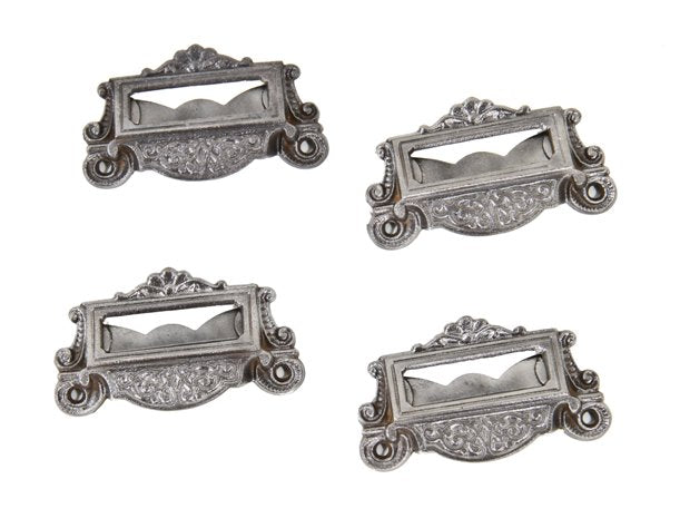 set of four matching c. 1860's hard to find american druggists apothecary cabinet drawer or bin handles
