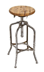 american vintage industrial adjustable height "uhl art steel" refinished factory stool with maple wood swivel seat