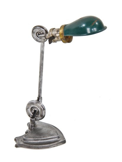 original and fully functional c. 1920's vintage american industrial "edon" flat disc joint table or desk lamp with weighted cast iron base