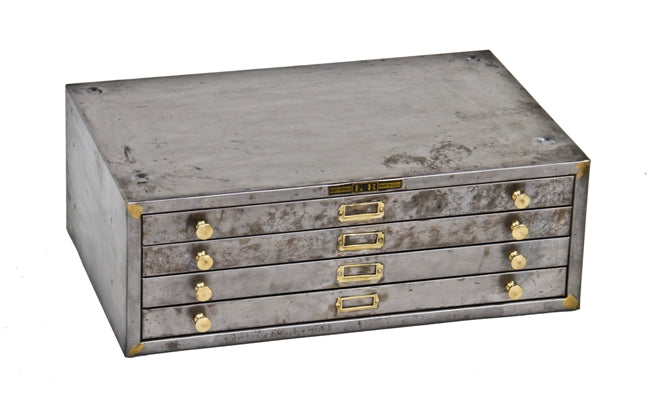 refinished c. 1930's american industrial folded and pressed steel jeweler "fancy crystals" multi-drawer cabinet