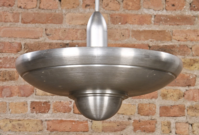 all original american vintage art deco machine age theater lobby "alzak' spun aluminum saucer-shaped pendant light