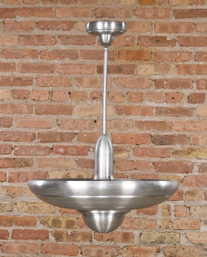 all original american vintage art deco machine age theater lobby "alzak' spun aluminum saucer-shaped pendant light
