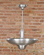 all original american vintage art deco machine age theater lobby "alzak' spun aluminum saucer-shaped pendant light