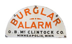 original c. 1930's single-sided die cut steel porcelain enameled "burglar alarm" exterior bank building arched sign
