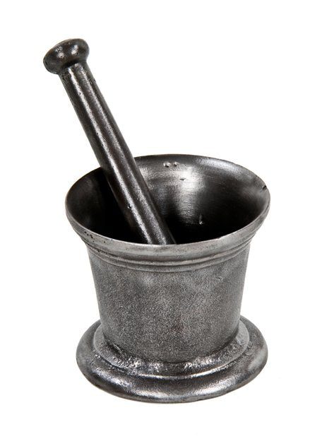 original mid-19th century american vintage medical drugstore apothecary refinished cast iron mortar & pestle