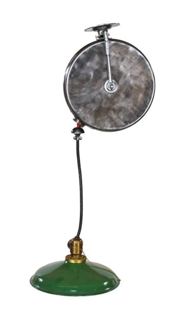 original oversized c. 1920's vintage american industrial appleton "reelite" drop-down lamp with green porcelain enameled reflector
