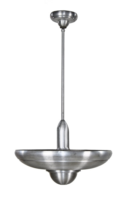 late 1930's american art deco machine age interior "alzak" brushed aluminum pendant light fixture