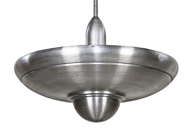 late 1930's american art deco machine age interior "alzak" brushed aluminum pendant light fixture