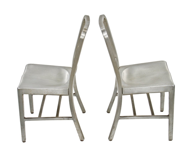 matching set of original early 1940's american machine age "goodform" lightweight brushed aluminum side chairs