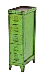 nicely worn and weathered vintage industrial distressed lime green factory machine manual freestanding filing cabinet