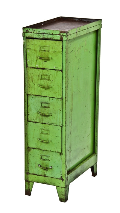 nicely worn and weathered vintage industrial distressed lime green factory machine manual freestanding filing cabinet