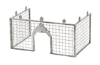 original late 19th century interior three-sided crimped steel square mesh bank teller cage with ornamental cast iron plaque