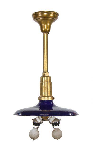 c. 1915-20 original and intact american industrial interior factory pendant with cobalt blue porcelain enameled reflector