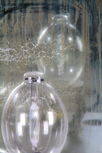 matching set of american industrial oversized factory building "metalarc" metal halide 1000 watt discharge lamps