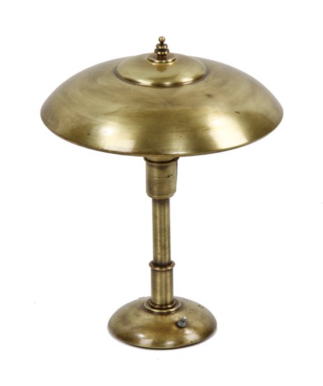 refinished american machine age spun yellow brass metal "guardsman junior" faries desk or table lamp