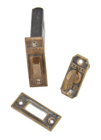 original and completely intact c. 1880's "brocade" pattern residential passage door privacy lock with keeper
