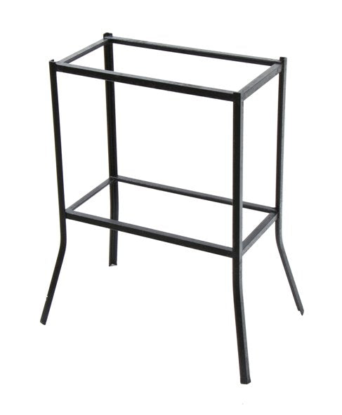 original c. 1920's vintage industrial heavy gauge black enameled angled steel two tier side table with flared legs