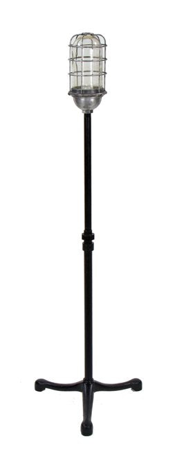 unique c. 1930's vintage american industrial freestanding interior theater stage "ghost light" with black enameled cast iron base